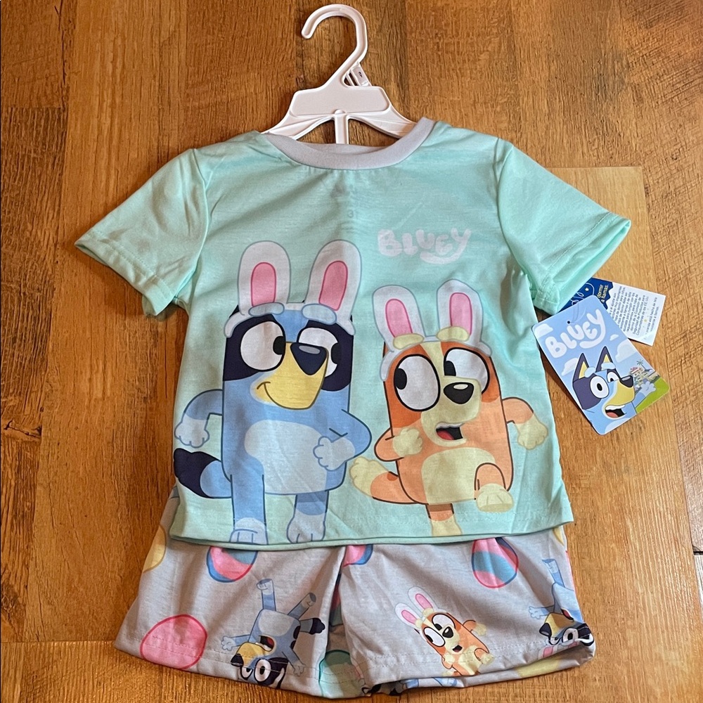 BLUEY 🐰🐇🐣 3T Pajamas Set - Easter Themed Mint and Gray Bunny Ears Dad Bingo Mum